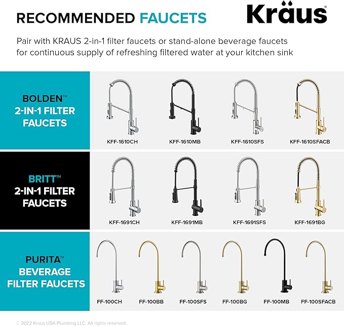 KRAUS Purita 2-Stage Carbon Block Under-Sink Water Filtration System with Digital Display Monitor, FS-1000, White