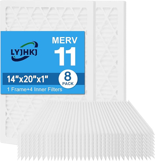 14x20x1 MERV 11 Air Filter, Quality AC/HVAC Furnace Filter，2 Reusable ABS Frame + 8 Pack Replaceable Filter Media，Breathe Fresher and Cost-effective