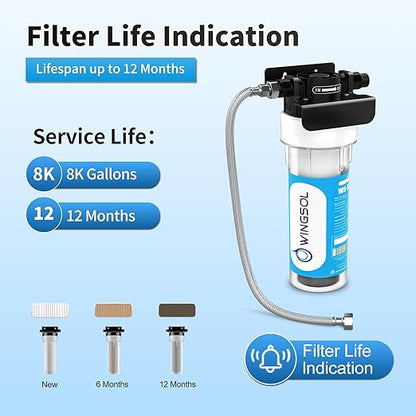 Water Filter for Sink Faucet, Reduce Heavy Metals/Chlorine/PFAS/PFOA/PFOS/Odor/Sediment, NSF/ANSI 42&53 Improve Taste, EZ Change Life Indication Mineral pH+ Under Sink Water Filter (Advanced)