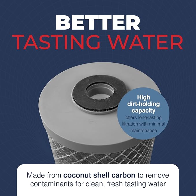 American Made, 5 Micron 2.5" x 10" Whole House CTO Carbon Sediment Water Filter Cartridge Compatible with DuPont WFPFC8002, WFPFC9001, WHCF-WHWC, FXWTC, C1, NCP-10 Made in USA, Pack of 4