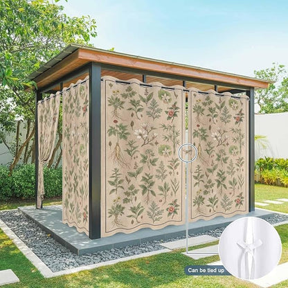 Vintage Outdoor Curtains for Patio Grass Herbal Botanical Garden Plants Waterproof Outside Curtains with Grommet Top Weatherproof Curtain for Cabana Pergola Gazebo, 2 Pack, 54" W x 108" L