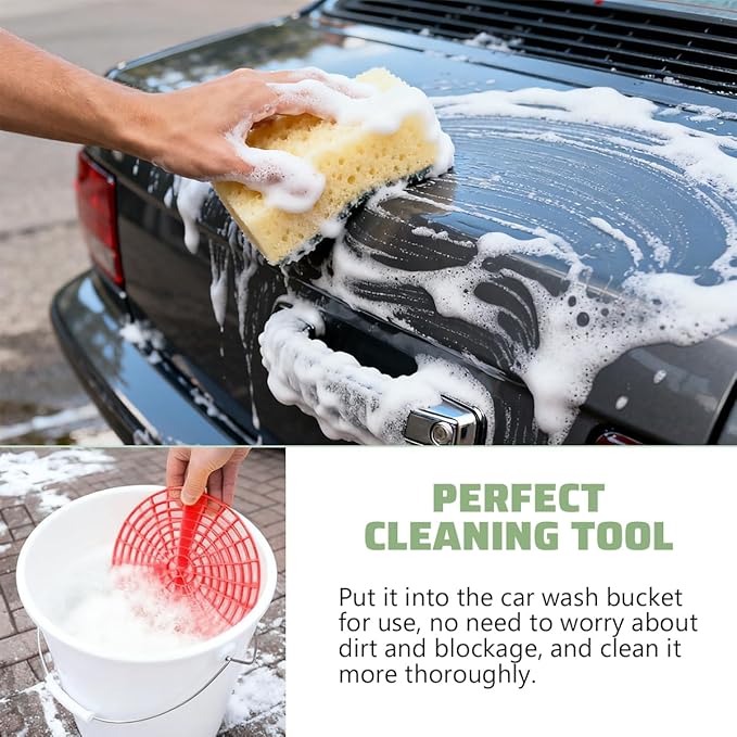 Car Wash Bucket Grit Trap Inserts, Vehicle Detailing Wash Filter for Remove Dust and Dirt, Automotive Cleaning Tool Fits 12 Inch Diameter Bucket, Universal for SUV RV Truck (Red)
