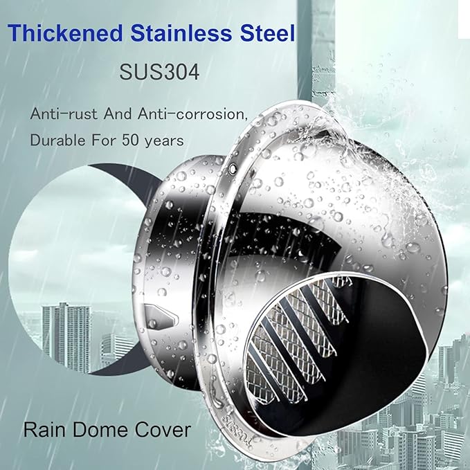 Wall Vent Cover 2"-12" Stainless Steel Round Exhaust Grille Outlet Ventilation, Air Vents Dryer, Weatherproof with Built-in Fly Screen Mesh, External Exhaust Extractor Kitchen Range Hood