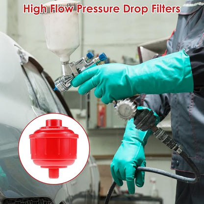 RealPlus 10pcs Disposable Spray Gun Filter Mini Air Water Filters, Whirlwind Air Line Filter High Flow Guns Filters, Only Standard 1/4" Threads for Most Spray Guns and Air Tools