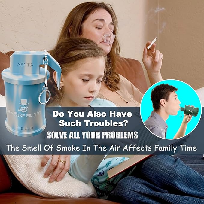 Personal Smoke Air Filter - Replaceable Filter,Suitable for Capturing Smoke and Removing Odors in Cars, Offices and Bedrooms, Durable for 500 Times of Use, Easy Breathing(Blue White)