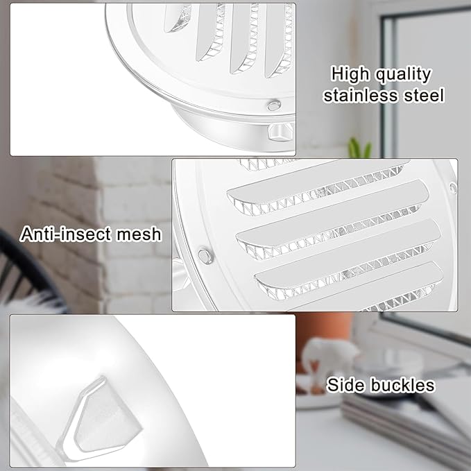 Zonon 24 Pcs Stainless Steel Soffit Vents 4 Inch Round Dryer Vent Cover with Mesh Screen for Home Outdoor Bathroom Wall Ceiling Outside Exterior Exhaust (White)