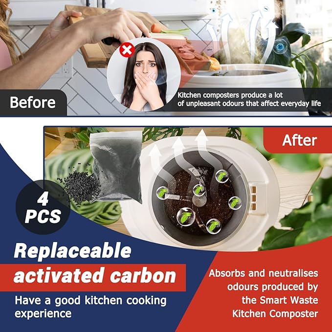 4-Pack (2 Pounds) Odor Absorbing Filter Refills for Lomi Kitchen Composter, Replacement Activated Charcoal Filters, Compatible with Lomi Electric Countertop Compost Bin Charcoal Refill