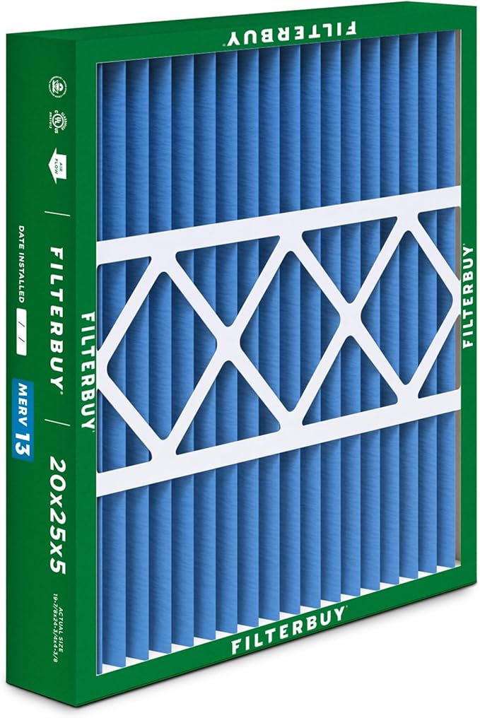 Filterbuy 20x25x5 Air Filter MERV 13 Optimal Smoke & Allergy Defense (3-Pack), Pleated HVAC AC Furnace Filters for Honeywell FC100A1037, Lennox X6673, and More (Actual Size: 19.88 x 24.75 x 4.38)