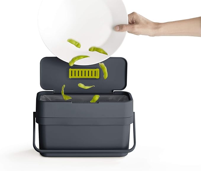 Joseph Joseph Compo Mountable Food Waste Caddy, Easy-Fill with Adjustable Air Vent Compost Bin, 4 Liters/1 Gallon, Graphite