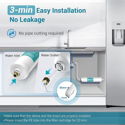AQUACREST 5 years In-Line Water Filter for Refrigerator and Ice Maker, High Capacity, 1/4-Inch Direct Connect Fittings, Easy Installation, Reduces Chlorine, Bad Taste & Odor