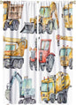 Kids Excavator Curtains, Retro Truck Tractor Machinery Construction Vehicle Crane Digger Mixer Rod Pocket Decorative Windows Curtain for Teens Girls Boys Room 42x63in (30% Blackout)