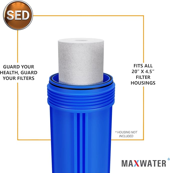 Max Water 5 Micron 20 x 4.5 Sediment Filter 20 inch Whole House BB Water Filtration System Replacement Compatible Cartridge DGD-5005-20, FP25B, AP810-6, FPMB5-20, P5-20, 155358-43, 4-Pack