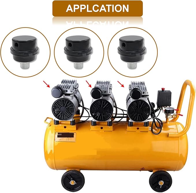 Pack of 2 Air Compressor Silencers with Replacement Elements, 3/8" Thread Intake Filter Silencer, 16mm Metal Filter Noise Muffler Replacement Parts