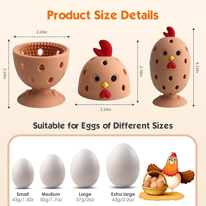 Egg Brush Cleaner, Egg Cleaner Scrubber for Fresh Eggs, Cute Chick Shaped Silicone Egg Washer, Reusable Multipurpose Washing Egg Tool for Fruits and Vegetables(Brown,1 Set)