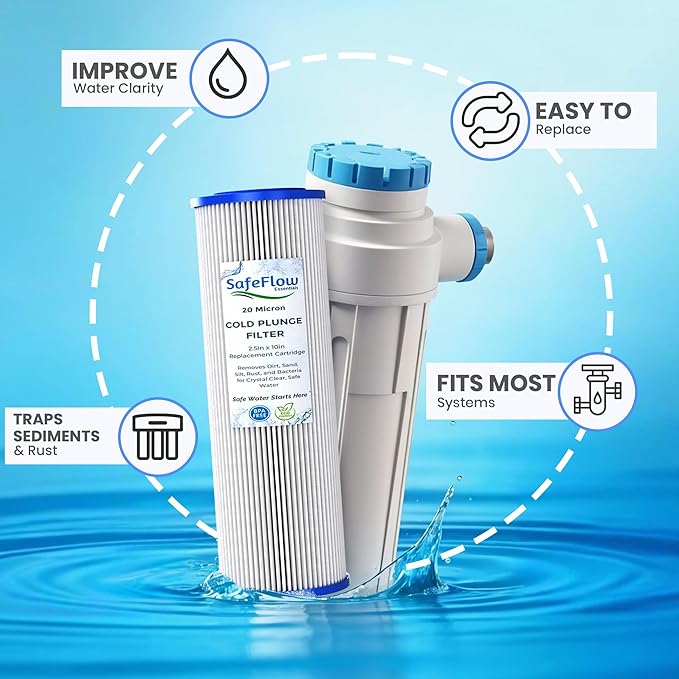 10in Ice Bath Chiller Filters 20 Micron 10" x 2.5" Water Filter Replacement Cartridge – Fits Ice Pod Cold Plunge Water Chiller, Cold Plunge Filters, Water Filter for Cold Plunge