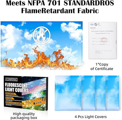 4 Pcs Fluorescent Light Covers - Classroom, Office 4 x 2 Feet Flame Retardant Magnetic Covers for Ceiling Lights Filters (Blue Skies & White Clouds)