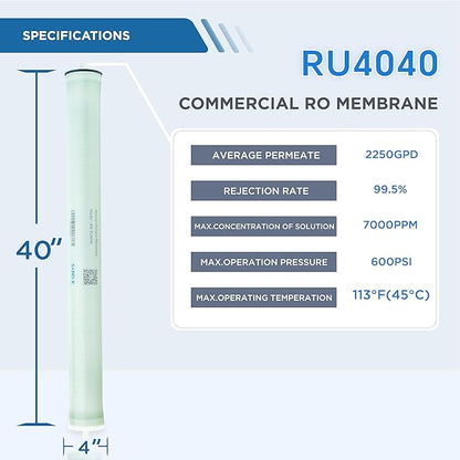 BW-ULP4040 Industrial RO Membrane, [99.5% Salt Rejection] [4 x 40 inch] 150psi Commercial Industrial Reverse Osmosis Filter Replacements for brackish water Desalination, Wastewater Recycling