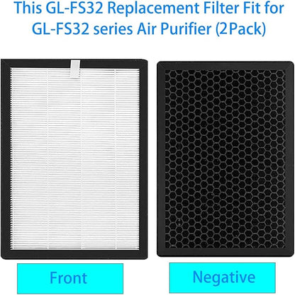 2 Pack GL-FS32 Replacement Filter for GL-FS32 Air Purifier, 3 IN 1, H13 True Hepa Filter with High-efficiency Activated Carbon and Pre-Filter