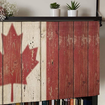 Canada Curtain Valances for Windows, Kitchen Valance Window Treatment, Red Maple Leaf Flag Vintage Farmhouse Wooden Grain Light Filtering Block Curtains for Bathroom/Bedroom/Living Room 60'' x 18''