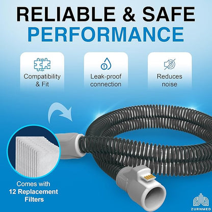 ZURNMED® Climate-Line Air Hose for AirSense 11 & AirCurve 11 (6.5 ft / 2 m) – Includes 12 Replacement Filters – Flexible, Leak-Free CPAP Tubing for Restful Sleep (S11 Models Only)