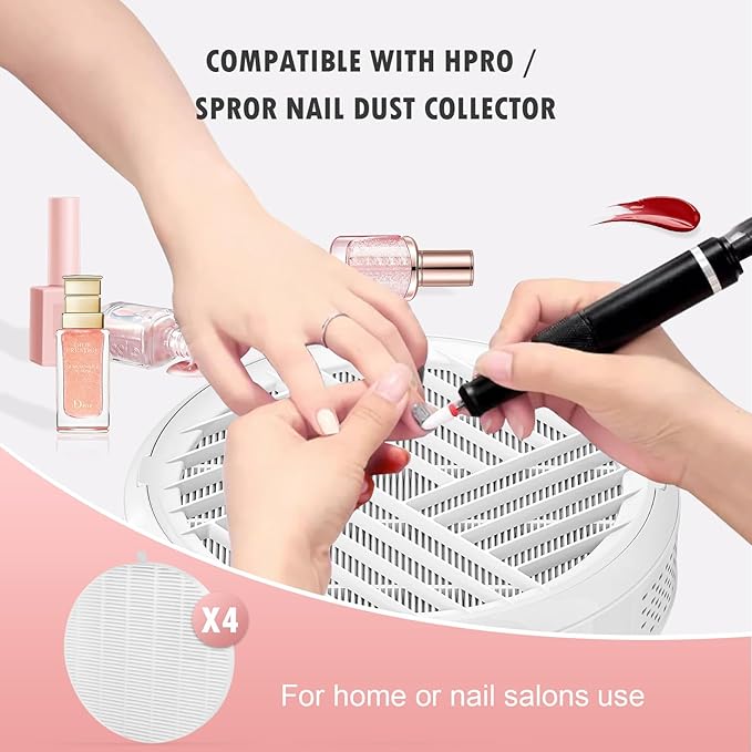 4 Pack Replacement Filters Compatible with MelodySusie HPro/SProR Nail Dust Collector, Home or Nail Salons Use Reusable Refill Filters for Nail Dust Vacuum Machine