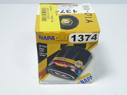 NAPA FILTERS 1374 385PSI Burst Pressure, 2/20=6/20 BETA Ratio, Spin ON Oil Filter, Gold, Oil Filter, 3.529INCH Height, 2.966INCH OD, 7-9GPM Flow Rate, 21MICRON Rating