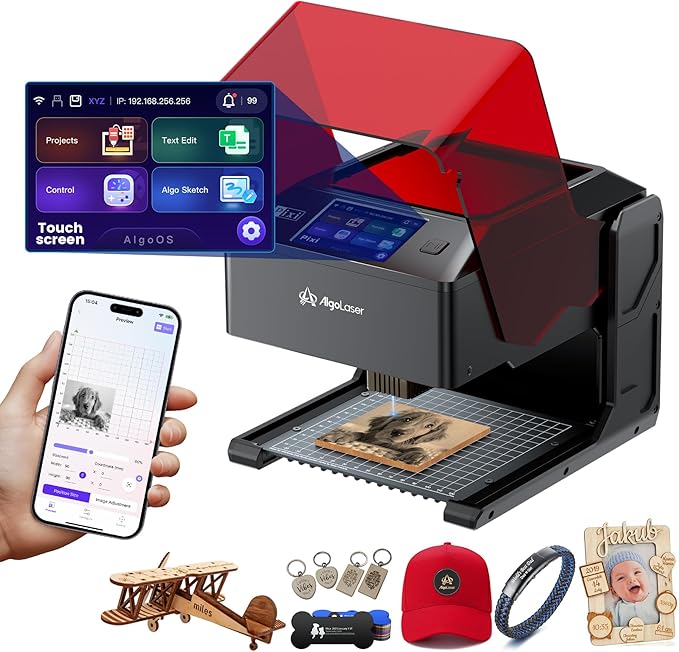 AlgoLaser 10W Portable Laser Engraver Machine: Smart Laser Engraver/Cutter with 3.5" Touchscreen & 2.0 AlgoOS System - Hand Draw/Wireless Transmission/Offline - Laser Engraving for Wood,Metal,Glass