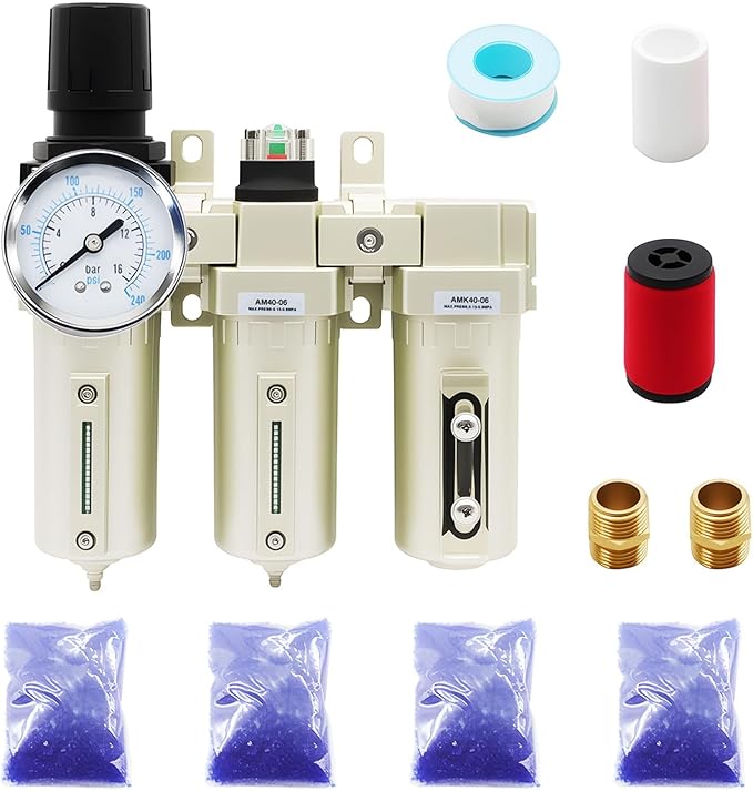3/4" NPT Industrial Grade 3 Stage Drying System Filter, Coalescing Filter, Desiccant Dryer, Auto Drain, Compatible with Paint Spray, Plasma Cutter (3/4" NPT)