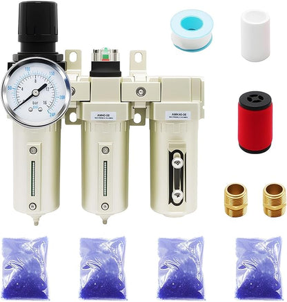 3/4" NPT Industrial Grade 3 Stage Drying System Filter, Coalescing Filter, Desiccant Dryer, Auto Drain, Compatible with Paint Spray, Plasma Cutter (3/4" NPT)