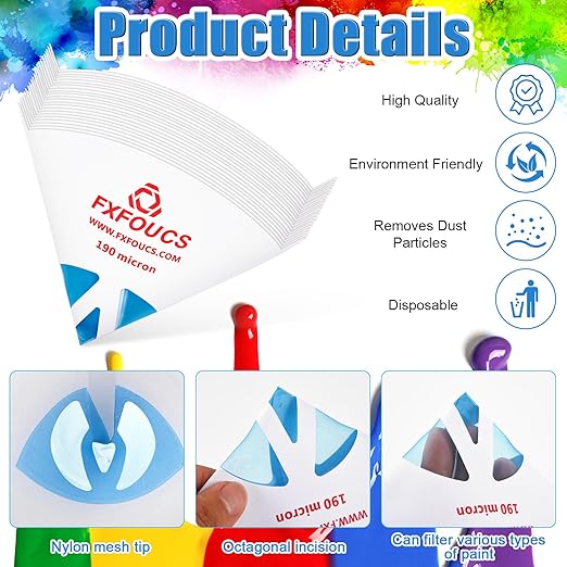 100 Pack of Premium Paint Strainers with 190 Micron Fine Mesh Filters - 3D Printing Ultra-Flow Blue Nylon Cone Strainers for Paint and Fluid Filtration
