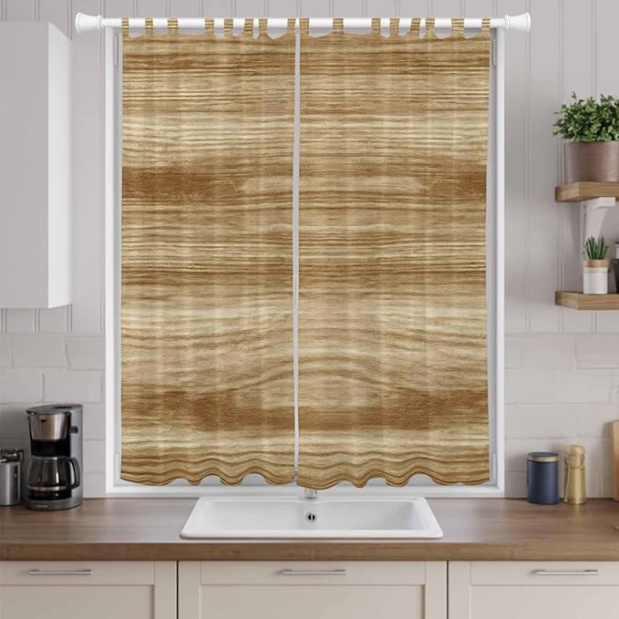 Light Brown Wood Grain Living Room Curtains 84 Inch Length, Window Curtains Tab Top, Western Farmhouse Barn Door Light Filtering Window Treatments Drapes 52"x84" 2 Panel