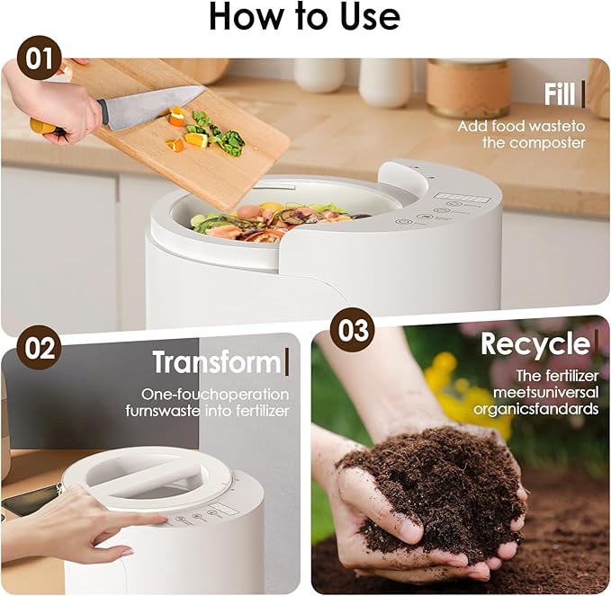 Electric Composter for Kitchen, 3L Food Recycler Composter with Auto-Cleaning/Odor-Free/LED Display/Low Noise, Smart Countertop Compost Bin 4-6H Turn Food Waste into Fertilizer for Home Indoor Use