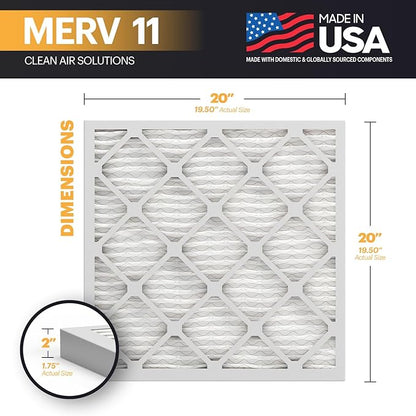 BNX TruFilter 20x20x2 Air Filter MERV 11 (4-Pack) - MADE IN USA - Allergen Defense Electrostatic Pleated Air Conditioner HVAC AC Furnace Filters for Allergies, Dust, Pet, Smoke, Allergy MPR 1200 FPR 7