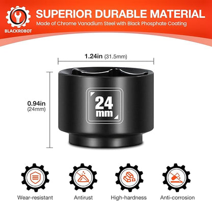 BLACKROBOT 24mm Low Profile Oil Filter Socket, 3/8" Drive 6-Point Oil Filter Cap Remover and Installer Tool, Chrome Vanadium Steel