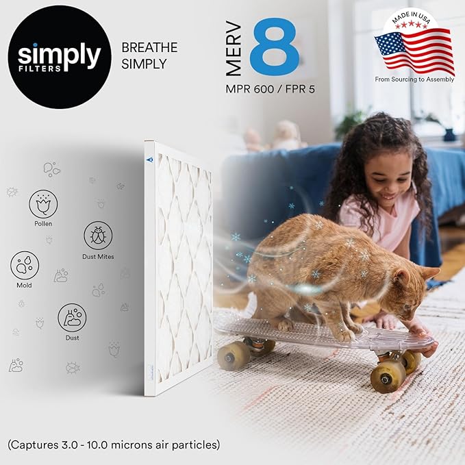 Simply 16x24x1 Air Filter, Merv 8, MPR 600, 12 Pack, Furnace Air Filter for HVAC (Actual Size: 15.75"x23.75"x0.75") DUST, Pet, & Allergy Control