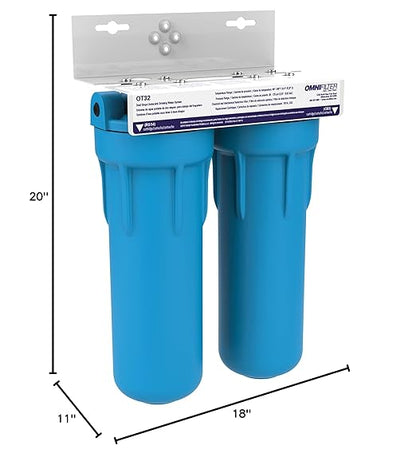 Pentair OMNIFIlter OT32 Water Filtration System, 10" Premium Dual-Stage Undersink Filter System, NSF Certified to Reduce PFOA/PFOS, Includes Dual Housings, RS14 and CB3 Cartridges and All Hardware