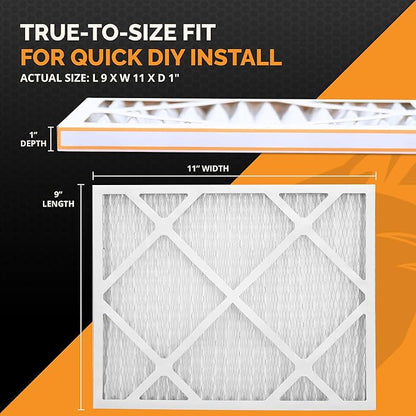 Tiger Tough 9x11x1 Air Filter MERV 8 MPR 600-800, High-Performance Pleated HVAC AC Furnace Filter Replacement for Home, 6-Pack