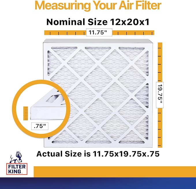 Filter King 12x20x1 Air Filter | 4-PACK | MERV 13 HVAC Pleated A/C Furnace Filters | MADE IN USA | Actual Size: 11.75 x 19.75 x .75"