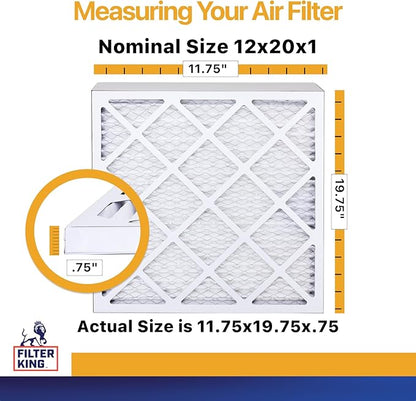 Filter King 12x20x1 Air Filter | 4-PACK | MERV 13 HVAC Pleated A/C Furnace Filters | MADE IN USA | Actual Size: 11.75 x 19.75 x .75"