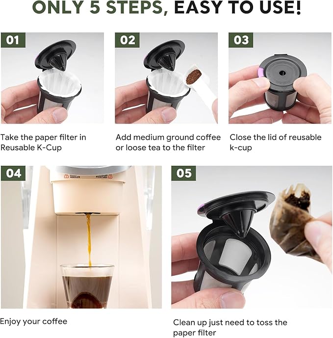 Disposable Paper Coffee Filters K Cup Paper Filters for K-eurig Single Brewer Reusable Cups, K-Cup Coffee Pods, Fit Most K eurig Single Serve Filter Brands Coffee Pods (White 100 count, Small)