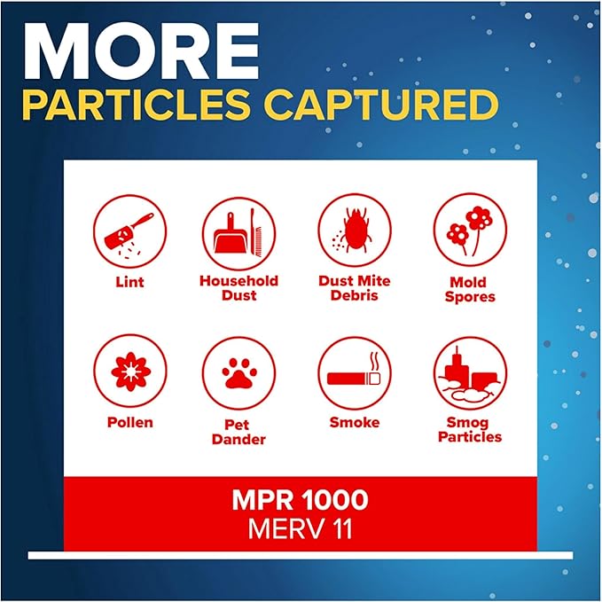 Filtrete 25x25x1 AC Furnace Air Filter, MERV 11, MPR 1000, Micro Allergen Defense, 3-Month Pleated 1-Inch Electrostatic Air Cleaning Filter, 4 Pack (Actual Size 4-Pack 24.688x24.688x0.813 in)