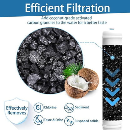 Inline Activated Carbon Water Filter, T33 1/4" Quick-Connect Replacement Cartridges for Refrigerator & Ice Maker, Under Sink System, Reverse Osmosis Water System, 2 Pack