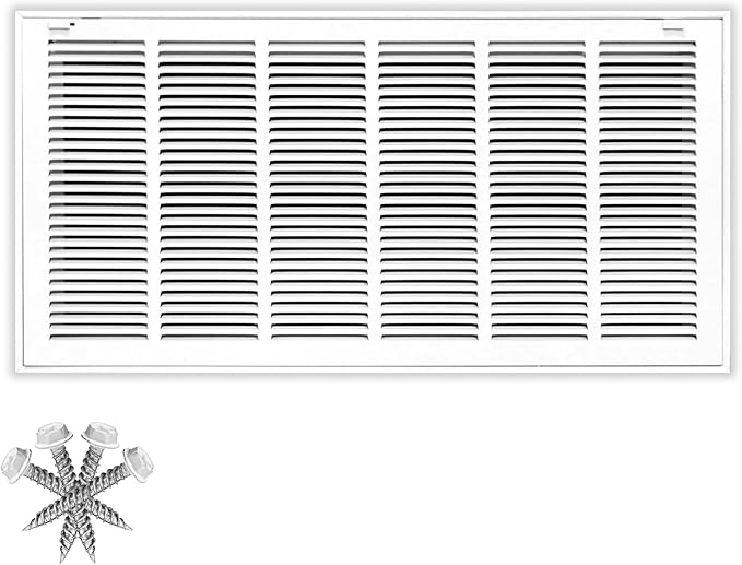 30x14 Return Air Vent Cover Grille for Wall or Ceiling Duct Opening - 1" Filter Compatible - Removable Flat Stamped Face Air Filter Grill by HVAC Premium - White - Overall Size: 32.5" x 16.5"