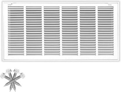 30x14 Return Air Vent Cover Grille for Wall or Ceiling Duct Opening - 1" Filter Compatible - Removable Flat Stamped Face Air Filter Grill by HVAC Premium - White - Overall Size: 32.5" x 16.5"