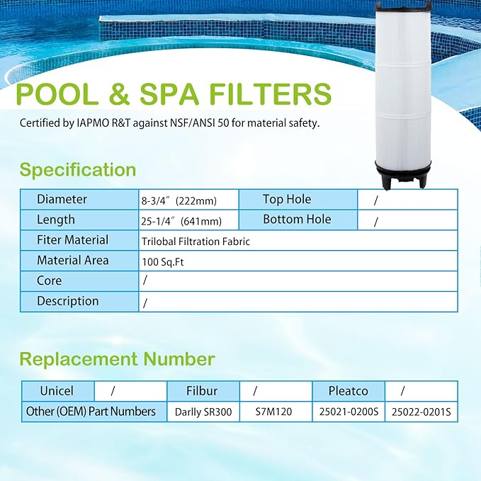 Savener® S7M120 System 3 Inner and Outer Pool Filter, Compatible with 25021-0200S & 25022-0201S, Replacement for Sta-Rite System 3 S7M120-KIT, SR300 Pool Filter Cartridge, 300 Sq. Ft