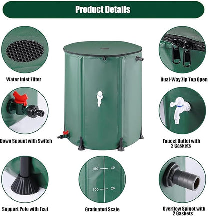 THUNDERBAY 53 Gallon Collapsible Rain Barrel, Portable Rain Barrels to Collect Rainwater from Gutter, Rainwater Collection System, Water Storage Tank Catcher Container with Filter Spigot