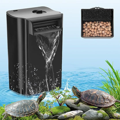 Turtle Tank Filter Internal Power Aquarium Filter Low Water Level Biofiltration 290GPH Large Fish Tank Filter for 30 to 55 Gallon Aquarium Turtle Shrimp Frog