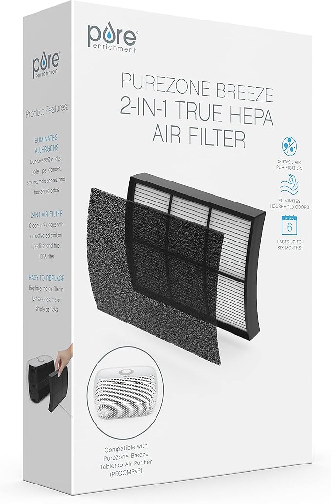 Pure Enrichment® Genuine 2-in-1 True HEPA Official Replacement Filter for The PureZone™ Breeze Tabletop Air Purifier (PECOMPAP)