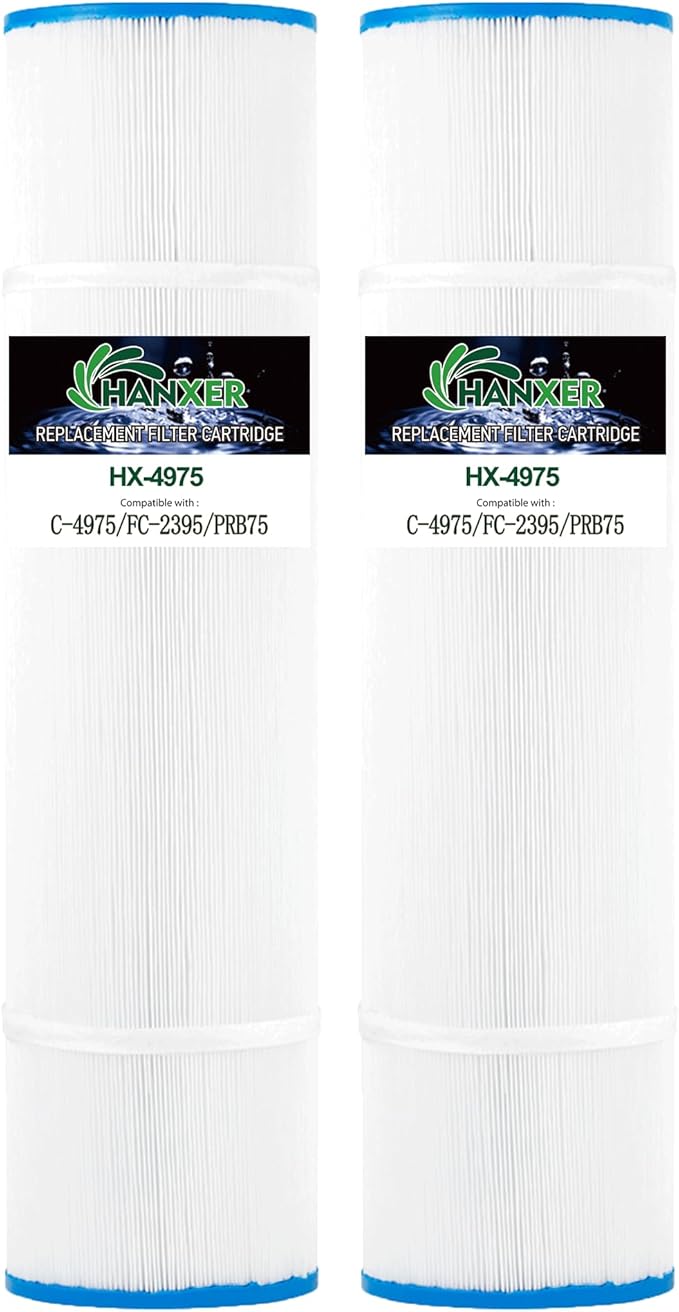 HANXER® C-4975 Spa Filter Cartridge Replaces for C4975, PRB75, Rainbow RTL-75, Filbur FC-2395, 25390, R173435, 17-2632, 40751, 75 sq.ft Hot Tub Filter, 2 Pack