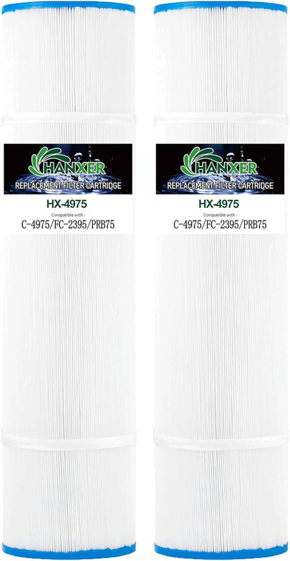 HANXER® C-4975 Spa Filter Cartridge Replaces for C4975, PRB75, Rainbow RTL-75, Filbur FC-2395, 25390, R173435, 17-2632, 40751, 75 sq.ft Hot Tub Filter, 2 Pack